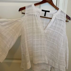 BCBG cold shoulder white linen blouse